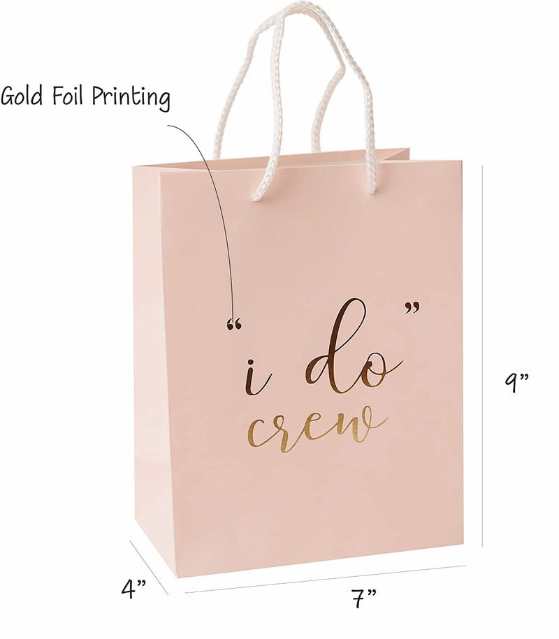Partay Shenanigans I Do Crew Gift Bags - 12 Pack Baby Pink Bridal Favor Bag 210msg with Gold Foil '"i do" Crew' Print for Bridal Party Bridal Shower Bachelorette Party Hens Party Bridesmaid Gift Bags - 9"x7"x4" - Image 4